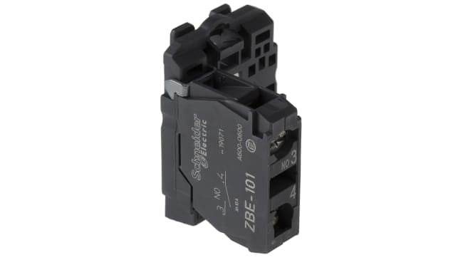 Blocco contatti Schneider Electric ZB5AZ101 SPST con terminali a vite 600V - Ideale per ambienti industriali.