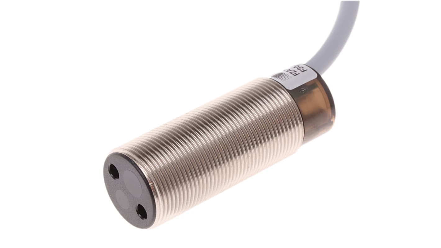 Sensore fotoelettrico cilindrico Baumer FZAM 18P1155, rilevamento 20-150 mm, uscita PNP, IP65, cavo 2 m.