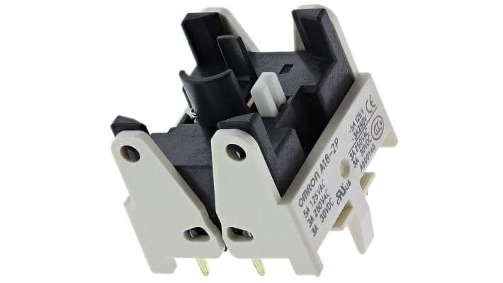 Blocco contatti Omron A162P, 2CO, diametro 16 mm, tensione 230 V, montaggio modulare, tenuta IP65.