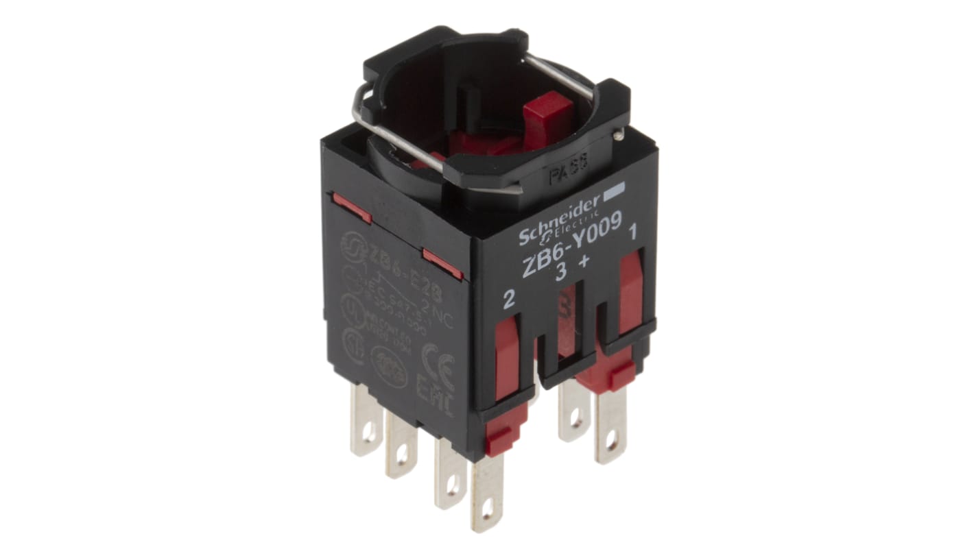 Blocco contatti Schneider Electric ZB6Z4B, 2NC, montaggio anteriore, grado di protezione IP65, tensione 250 V.