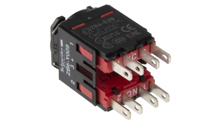Blocco contatti Schneider Electric ZB6Z4B, 2NC, montaggio anteriore, grado di protezione IP65, tensione 250 V.