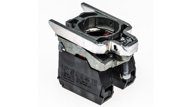 Blocco contatti Schneider Electric ZB4BZ104 SPDT 10A con terminali a vite 600V per pannelli di controllo e automazione.