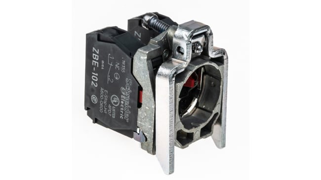 Blocco contatti Schneider Electric ZB4BZ104 SPDT 10A con terminali a vite 600V per pannelli di controllo e automazione.