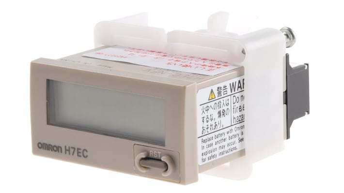 Contatore digitale Omron H7EC-NFV con display LCD 8 cifre, montaggio a pannello, alimentazione 24-240 V, grado di protezione IP66.