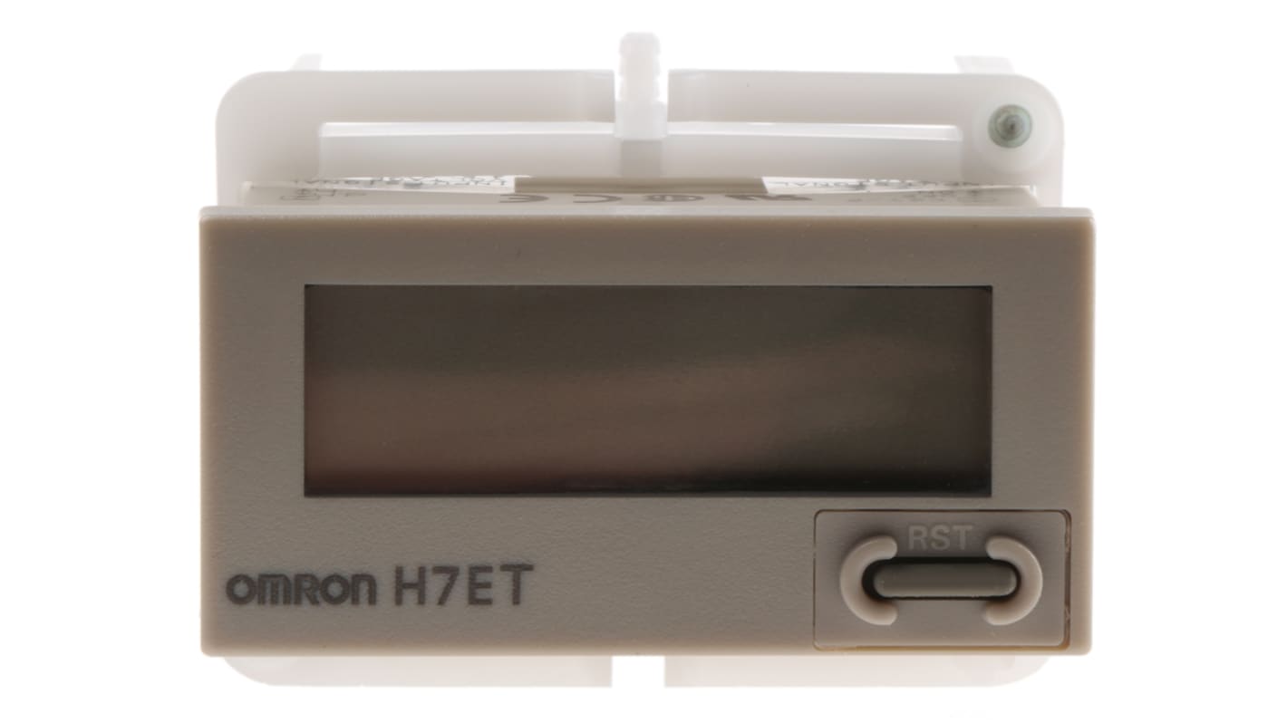 Omron H7ET-NV, contatore digitale con display LCD 7 cifre, alimentazione 4,5-30 V c.c., montaggio a filo, grado di protezione IP66.
