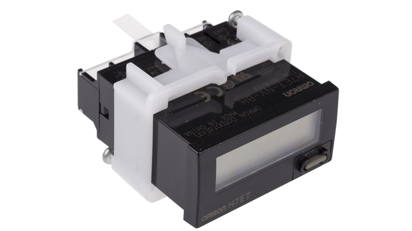 Contatore Omron H7ET-NV-BH con display LCD 7 cifre, montaggio a pannello, alimentazione 4,5-30 V c.c., protezione IP66.