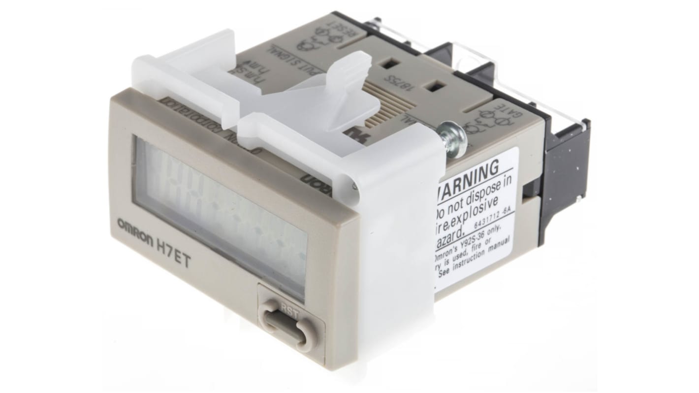 Omron H7ET-N1, contatore LCD 7 cifre, resistente agli urti, alimentato a batteria, montaggio a filo, grado di protezione IP66.