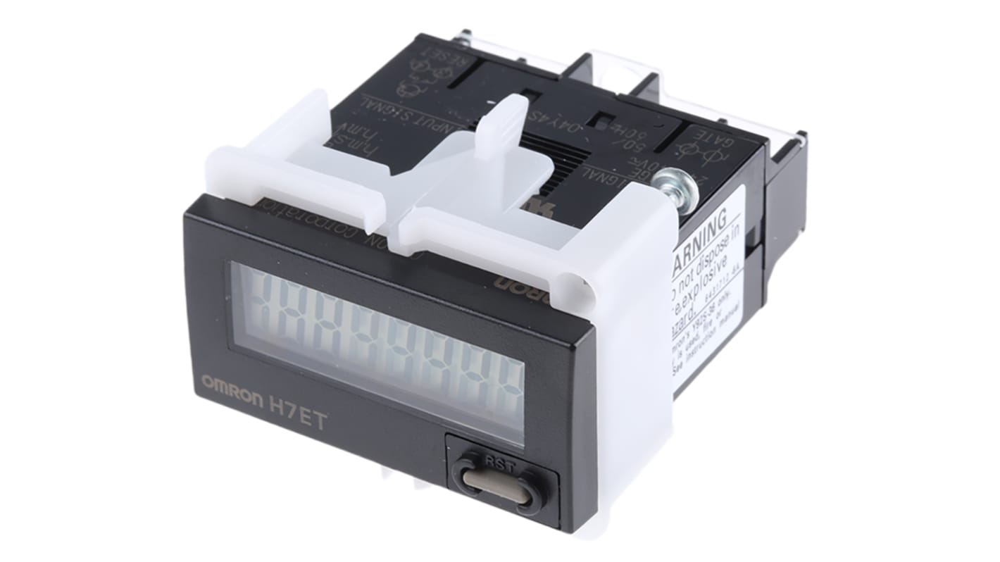 Omron H7ET-NFV1-B, contatore LCD 7 cifre, alimentazione 24-240 V, grado di protezione IP66, intervallo 0-999 h 59 m 59 s.