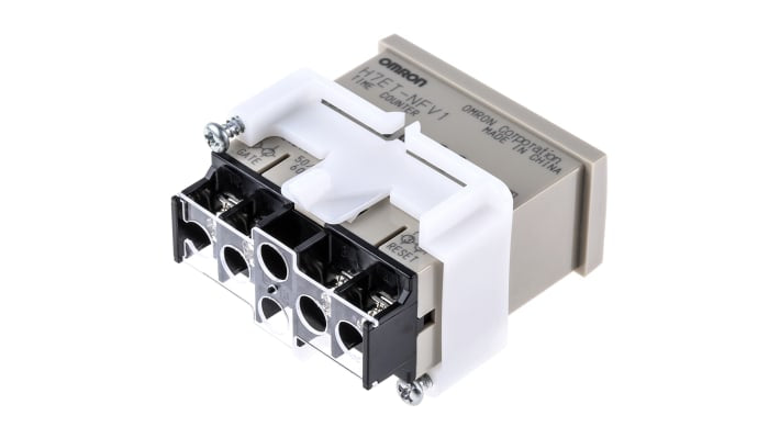 Contatore Omron H7ET-NFV1 con display LCD 7 cifre, alimentazione 24-240 V, grado di protezione IP66, montaggio a filo.