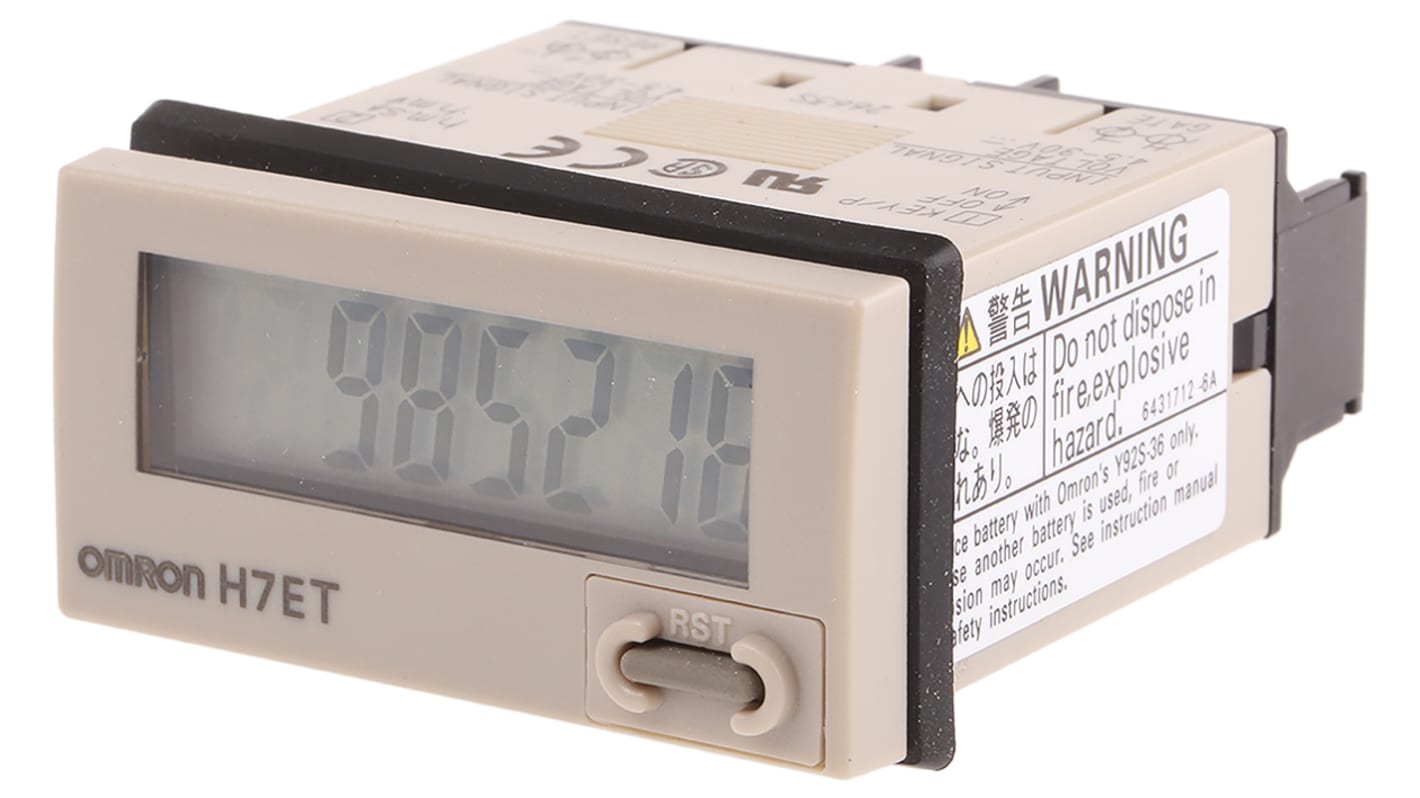 Omron H7ET-NV1-B, contatore elettronico con display LCD 7 cifre, montaggio a pannello 24 x 48 mm, protezione IP66.