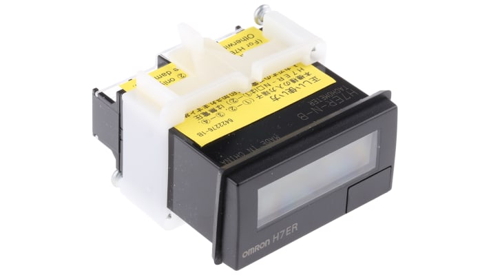 Contatore secondi Omron H7ER-N, LCD 4 cifre, montaggio a pannello 24x48 mm, protezione IP66, alimentazione a batteria.