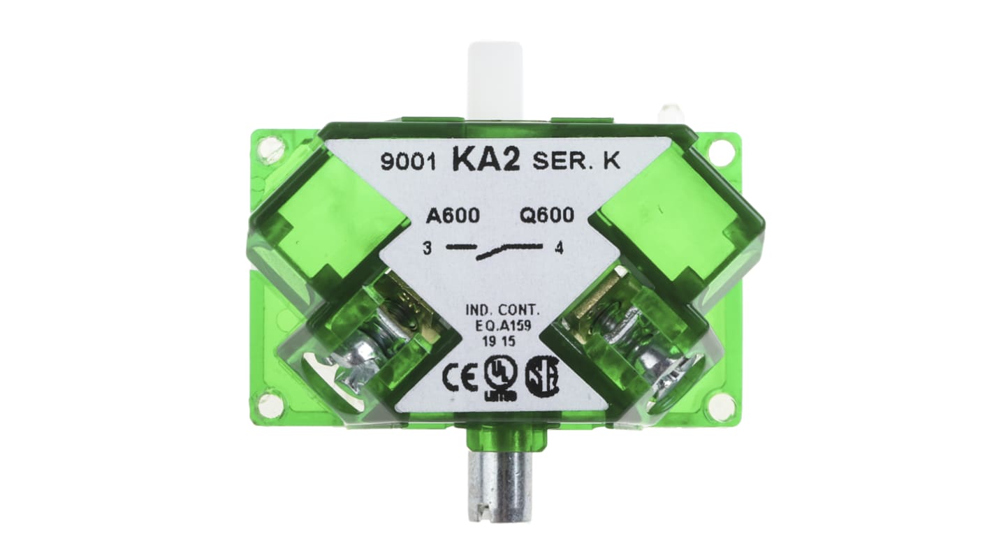 Blocco contatti Schneider Electric 9001KA2, tipo NO, con terminali a vite regolabili, grado di protezione IP 20.