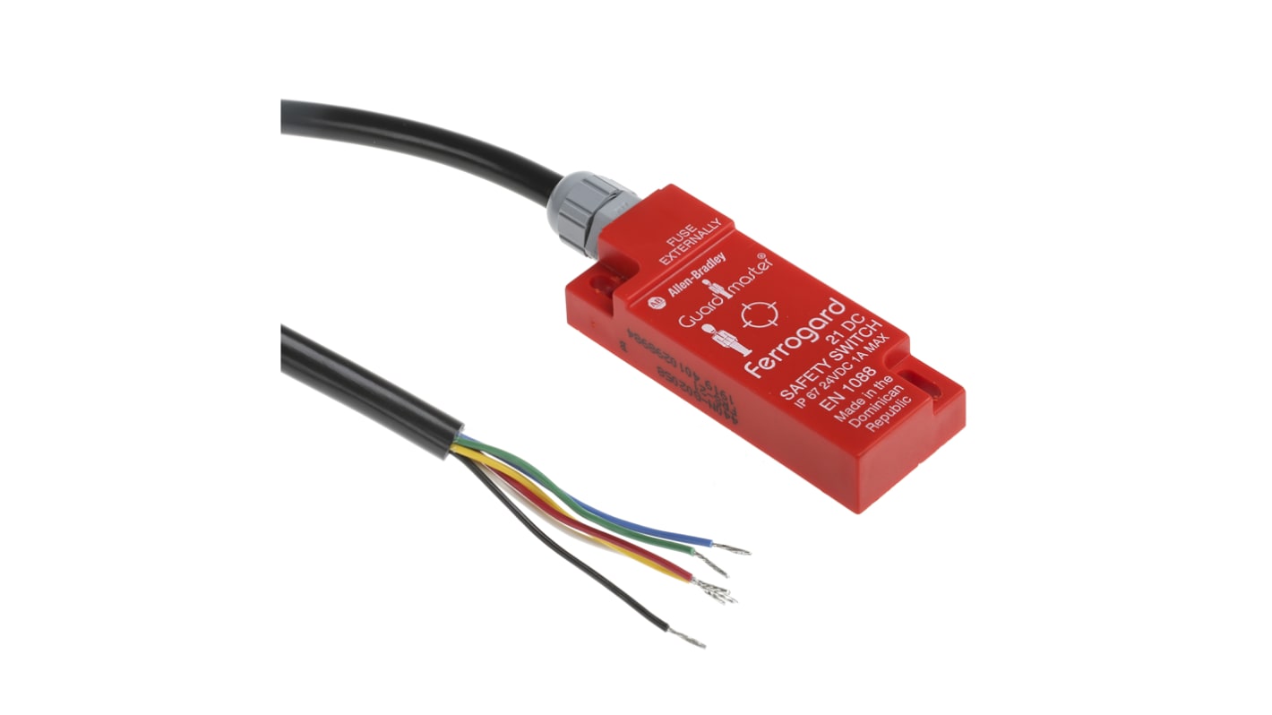 Interruttore di sicurezza senza contatto Allen Bradley Guardmaster 440N-G02058, 24V cc, 2NC, NA, IP67, dimensioni 76x30x15 mm.