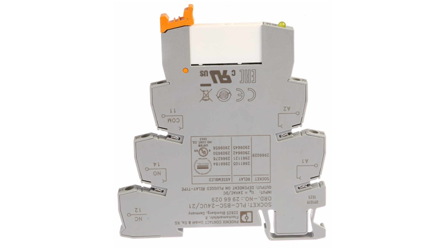 Modulo Relè Interfaccia PLC Phoenix Contact 2966184, 24V ca/cc SPDT DIN Guida - Ottimizza spazio, design uniforme, resistente a polvere e acqua IP67.