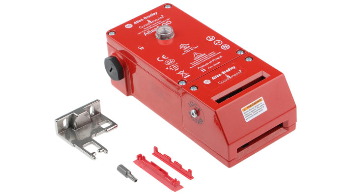 Interruttore di interblocco a solenoide Allen Bradley Guardmaster 440G-L07262, 230V, IP65, contatti 2NC e 1NO, dimensioni 90x56x184mm.