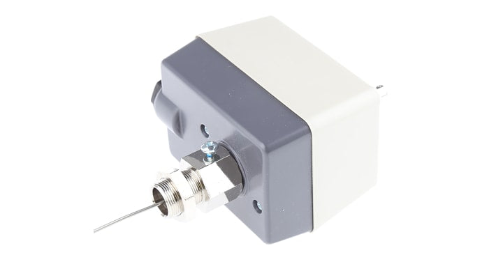 Termostato capillare Jumo, SPST, limitatore di temperatura 20-500°C, contatto 10A, montaggio su superficie, contenitore robusto.