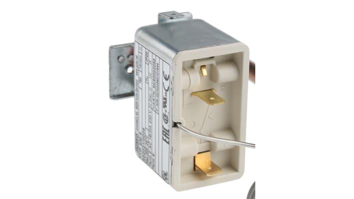 Termostato capillare Jumo, montaggio a pannello, regolazione temperatura 20-500 °C, contatto SPST 16A, 230V.