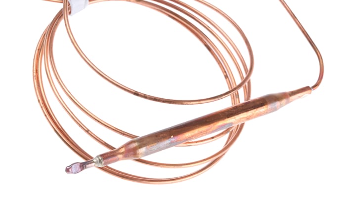 Termostato capillare Jumo, serie ATHf-2, con sonda da 2 metri, contatto SPST, montaggio superficiale, temperatura da +20°C a +150°C.