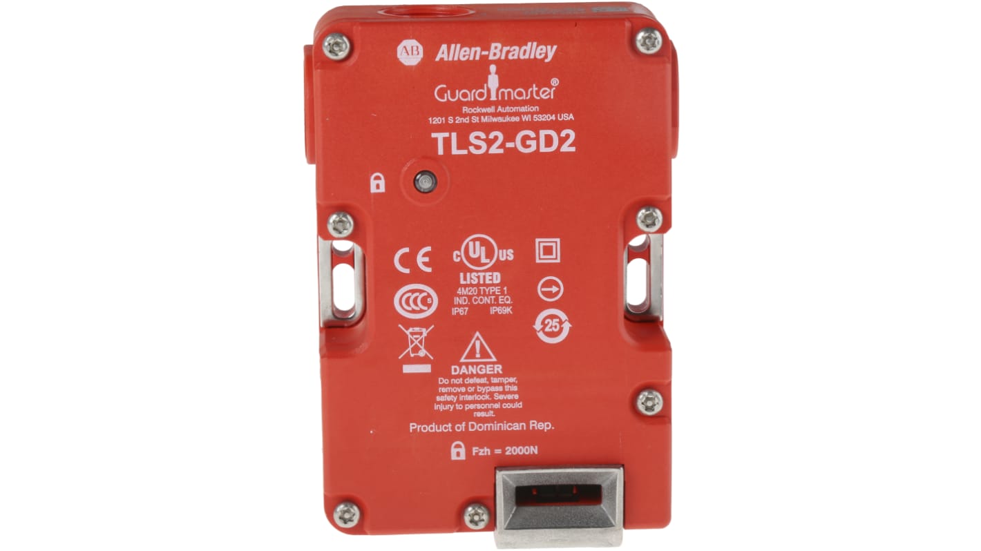 Interruttore di interblocco a solenoide Allen Bradley 440G-T27127, 24V, IP67, 2NC+1NO, dimensioni 126x86x33mm.