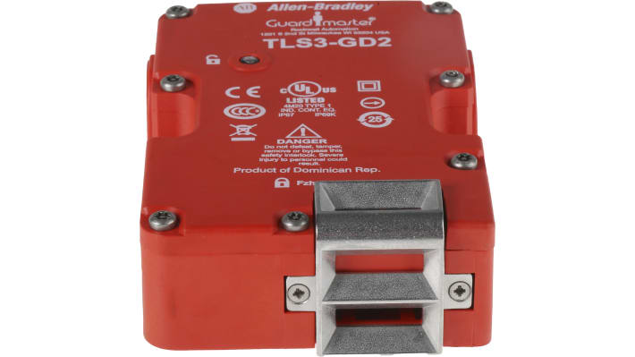 Interruttore di interblocco a solenoide Allen Bradley 440G-T27134, 24V, IP66/IP67/IP69K, 2NC+1NO, dimensioni 126x86x33mm.