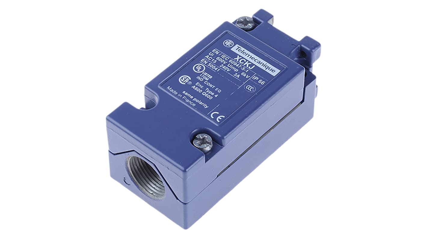 Interruttore di fine corsa Telemecanique Sensors ZCKJ11, contatti NO/NC, corpo metallico, protezione IP65, dimensioni 77mm x 40mm x 44mm.
