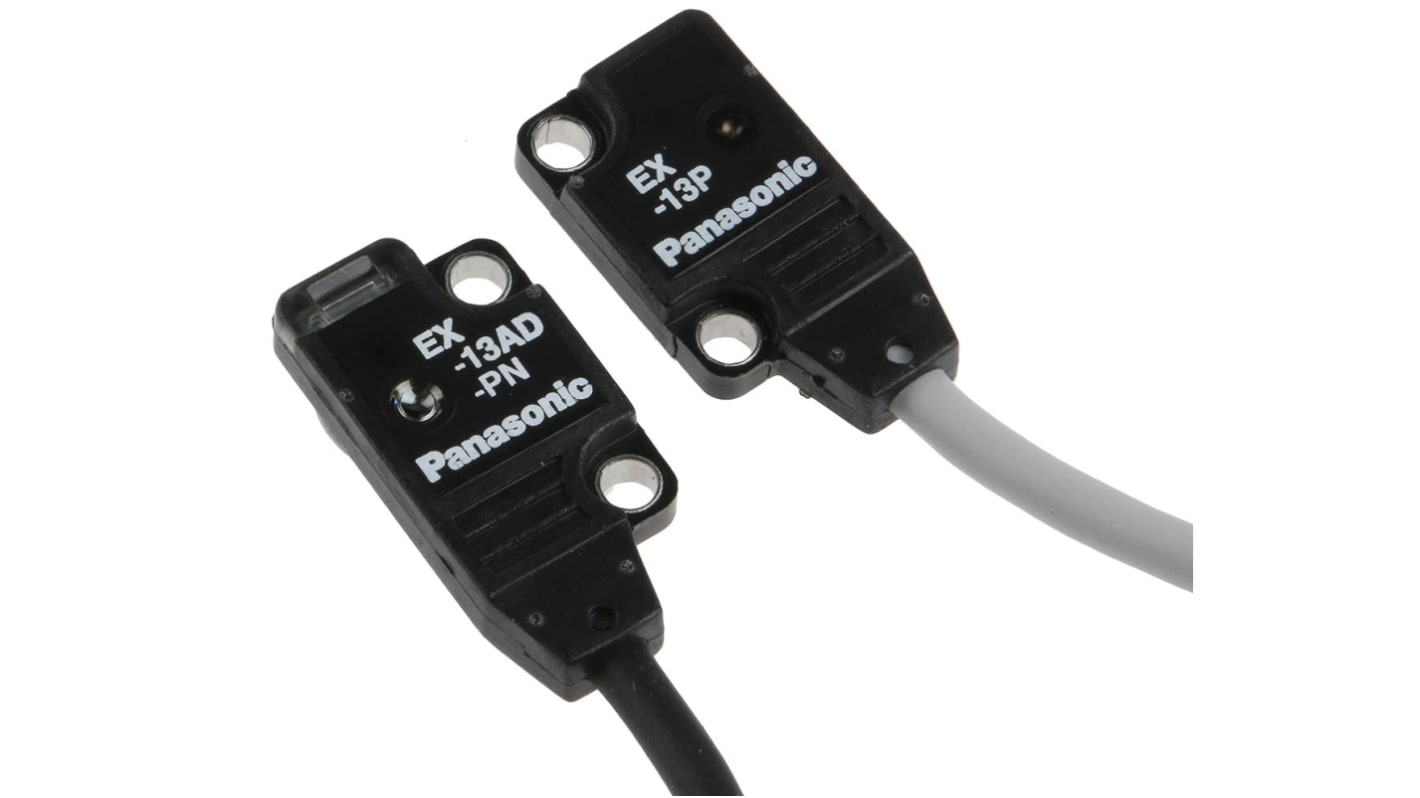 Sensore fotoelettrico Panasonic EX-13A-PN, rilevamento 500 mm, uscita PNP, grado di protezione IP67, cavo 2 m.