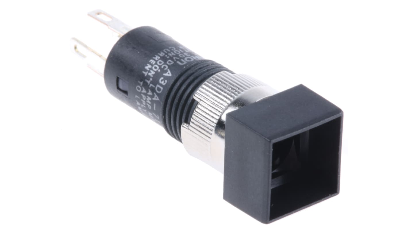 Interruttore a pulsante luminoso Omron A3DA-7111, montaggio a pannello, diametro foratura 8 mm, corrente 100 mA a 30 V cc.