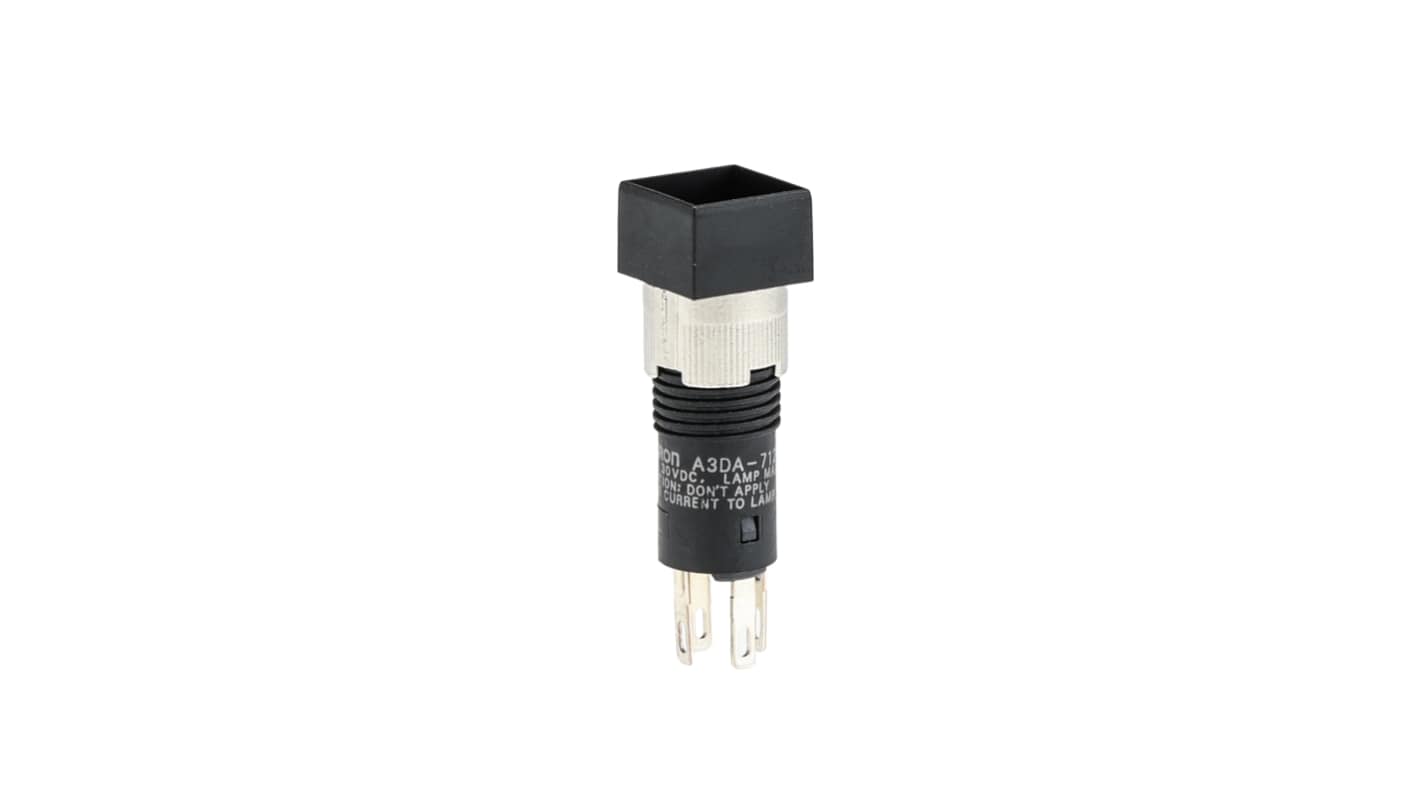 Interruttore a pulsante Omron A3DA-7121, SPST luminoso, montaggio a pannello, diametro 8 mm, corrente 100 mA a 30 V cc.