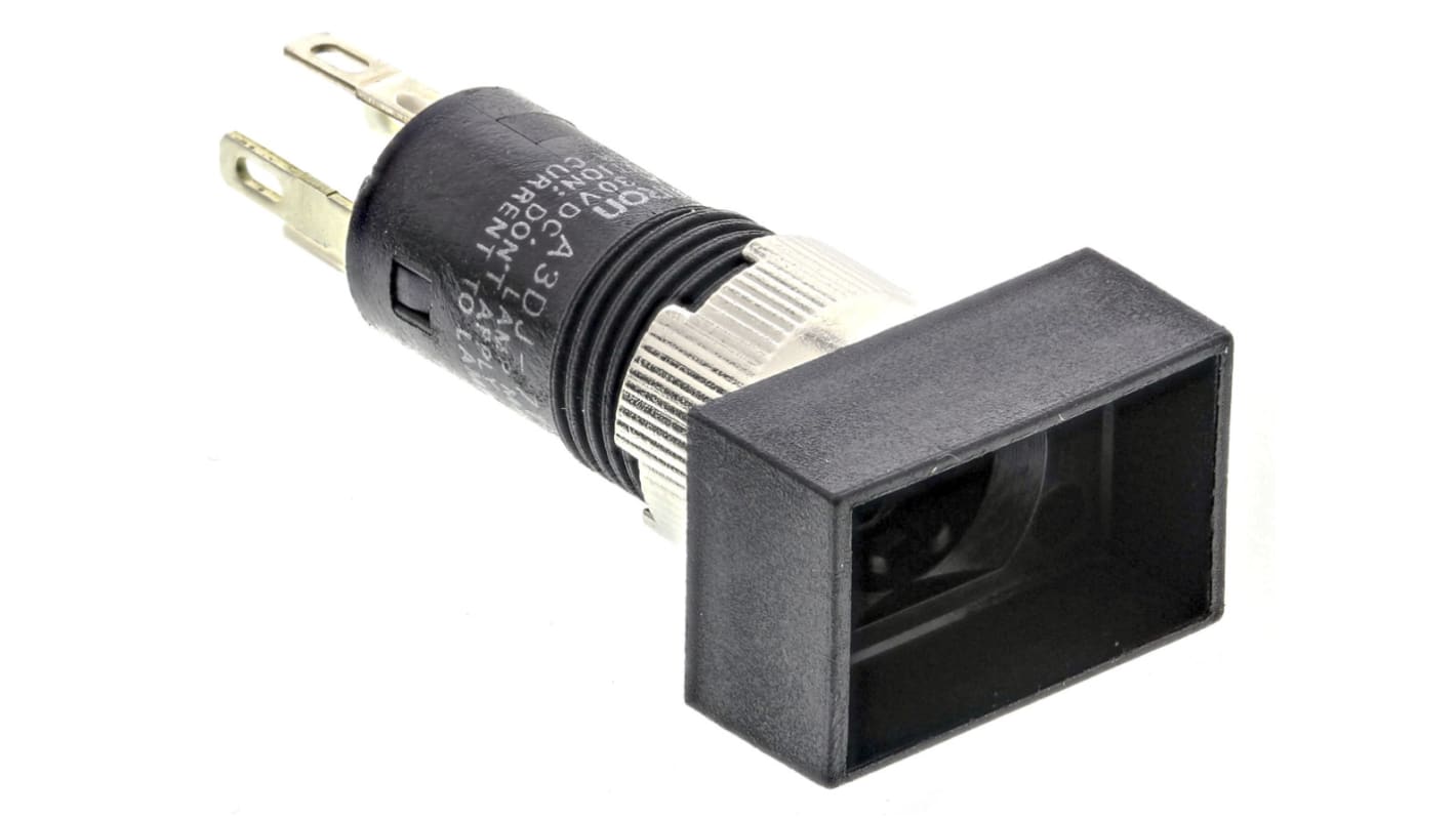 Interruttore a pulsante luminoso Omron A3DJ-7111, montaggio a pannello, diametro foratura 8 mm, corrente 100 mA a 30 V cc.