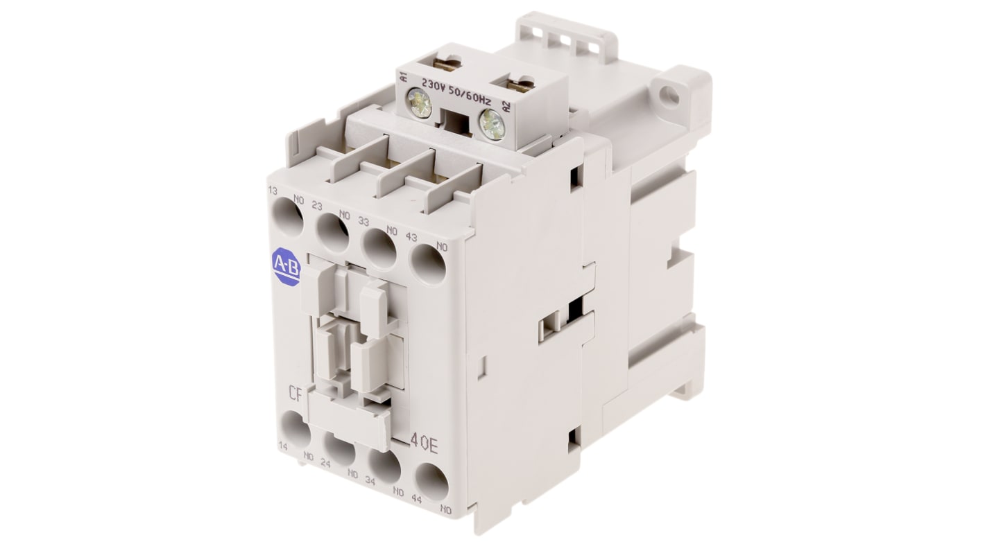 Contattore Allen Bradley 700-CF400KF, 4 poli, 230 V ac, montaggio su guida DIN, dimensioni 45 x 81 x 80.5 mm.