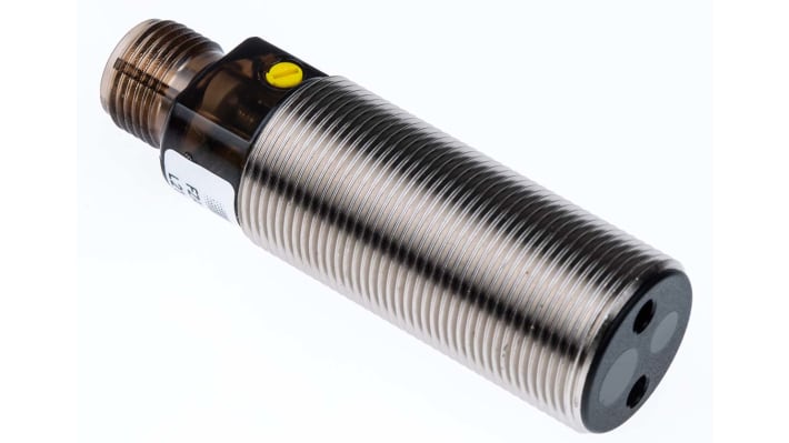 Sensore fotoelettrico cilindrico Baumer FZAM 18P1150/S14, rilevamento 60-430 mm, uscita PNP, grado di protezione IP65.