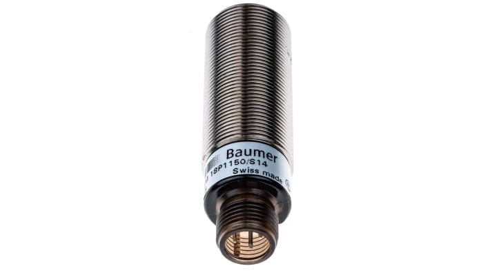 Sensore fotoelettrico cilindrico Baumer FZAM 18P1150/S14, rilevamento 60-430 mm, uscita PNP, grado di protezione IP65.