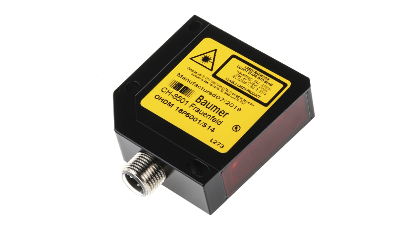 Sensore fotoelettrico rettangolare Baumer OHDM 16P5001/S14, rilevamento da 25 mm a 300 mm, uscita PNP, IP67.
