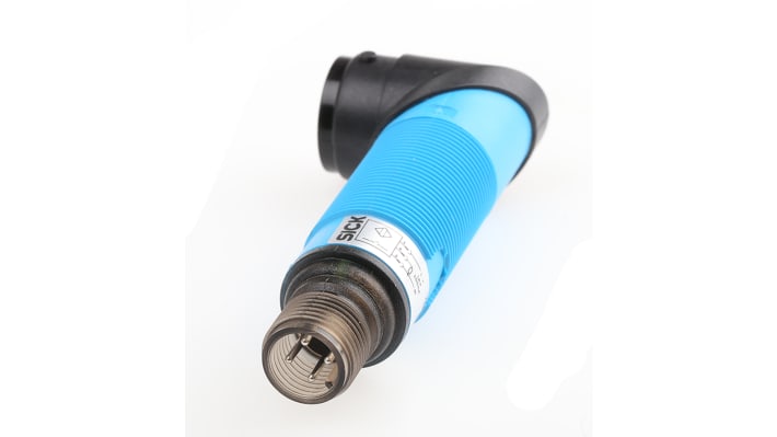Sensore fotoelettrico cilindrico Sick VTF18-3F1840, rilevamento fino a 100 mm, montaggio filettato, grado di protezione IP67.