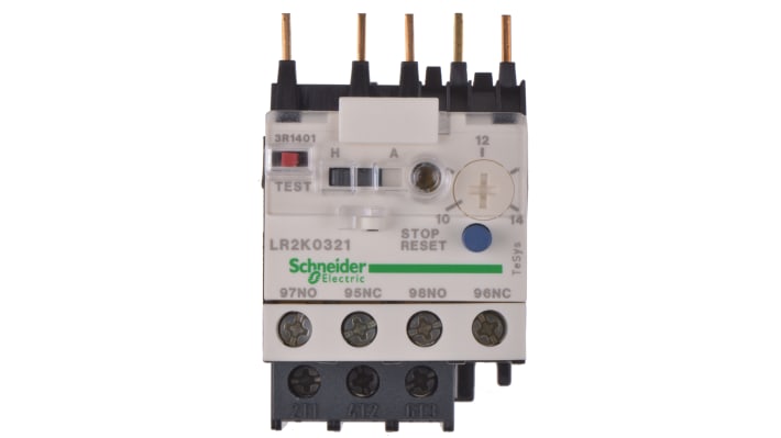 Relè di sovraccarico termico Schneider Electric LR2K0321, 1 NO + 1 NC, montaggio diretto, dimensioni 45x116x65 mm.