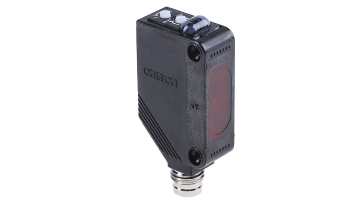 Sensore fotoelettrico Omron E3ZD86 a diffusione, rilevamento 5-100 mm, uscita PNP, grado di protezione IP69K.