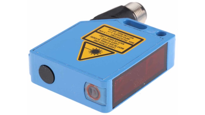 Sensore fotoelettrico rettangolare Sick WT12L-2B510, rilevamento da 20 mm a 50 mm, uscita PNP, connettore M12 a 5 pin.