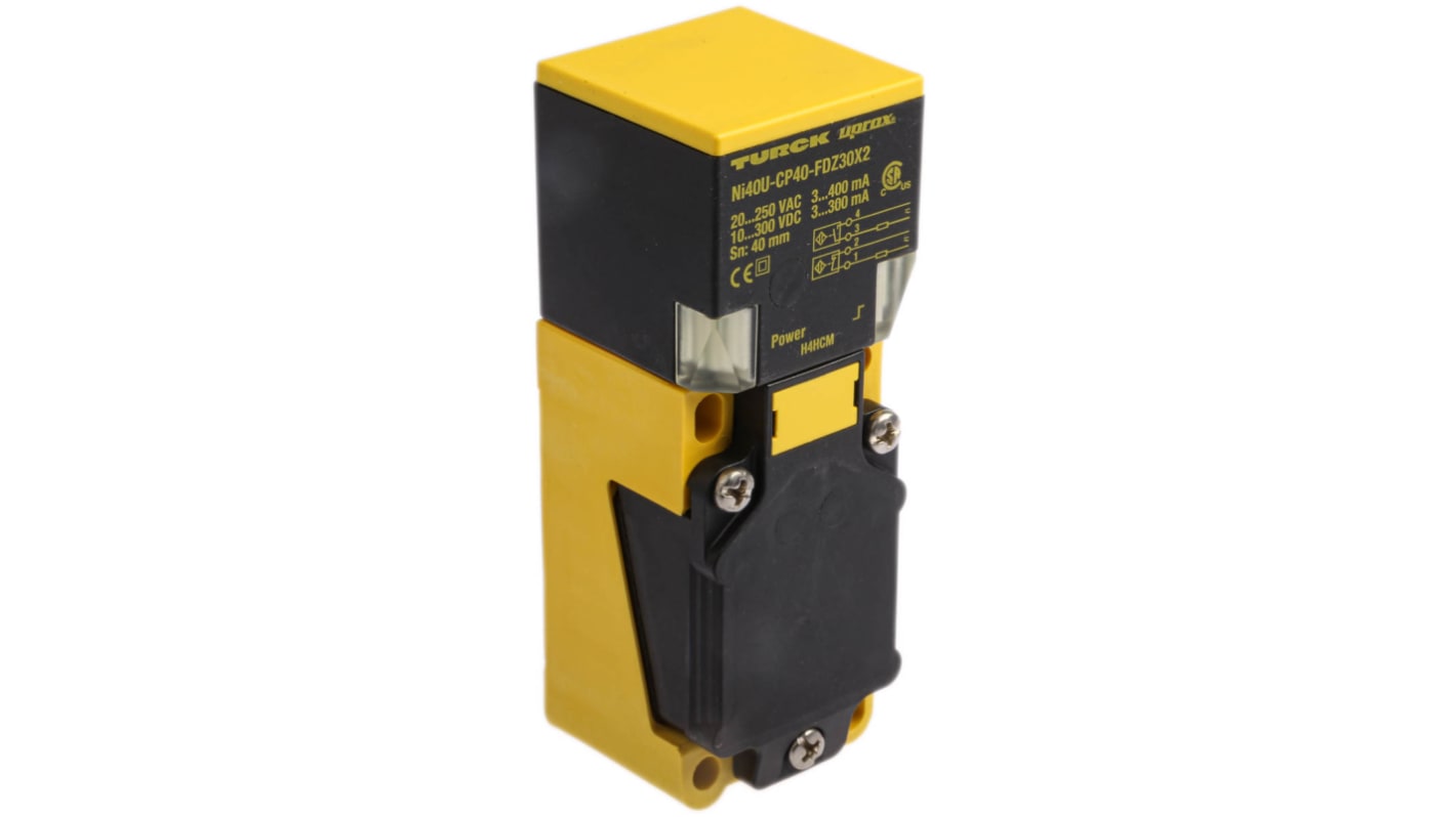 Sensore di prossimità Turck NI40U-CP40-FDZ30X2, induttivo, 40 mm, IP68, montaggio non a filo, dimensioni 114 x 40 x 40 mm.
