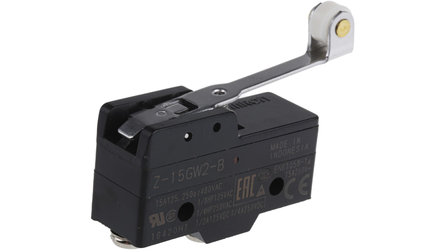 Interruttore di fine corsa Omron Z-15GW2-B, leva a rullo SPDT, NO/NC, dimensioni 39,4mm x 49,2mm x 17,45mm, protezione IP00.