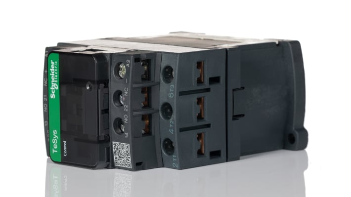 Contattore Schneider Electric LC1D09BD 3 poli 25A 4kW 24V CC - Serie TeSys Deca per controllo motori e protezione da sovratensioni. Adatto per applicazioni industriali.