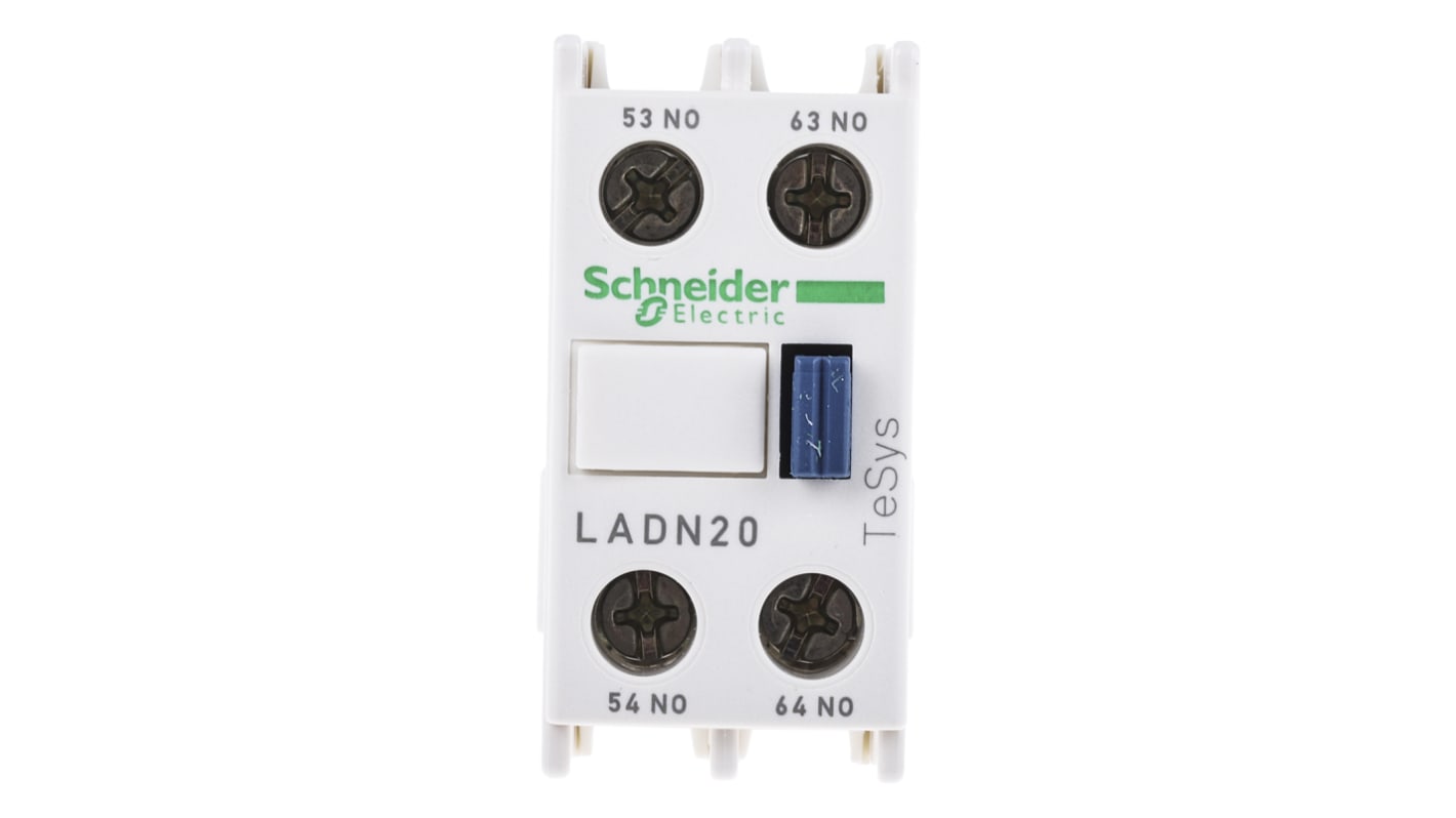 Blocco di contatti ausiliari Schneider Electric LADN20, 2 contatti NA, montaggio frontale per TeSys D. Sicurezza e affidabilità per motori e apparecchiature industriali.