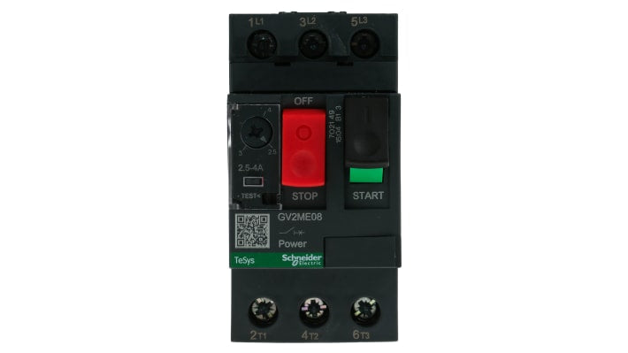 Interruttore automatico di protezione motore Schneider Electric GV2ME08, 690 V, 2,5-4 A TeSys. Ideale per compressori e produzione alimentare.