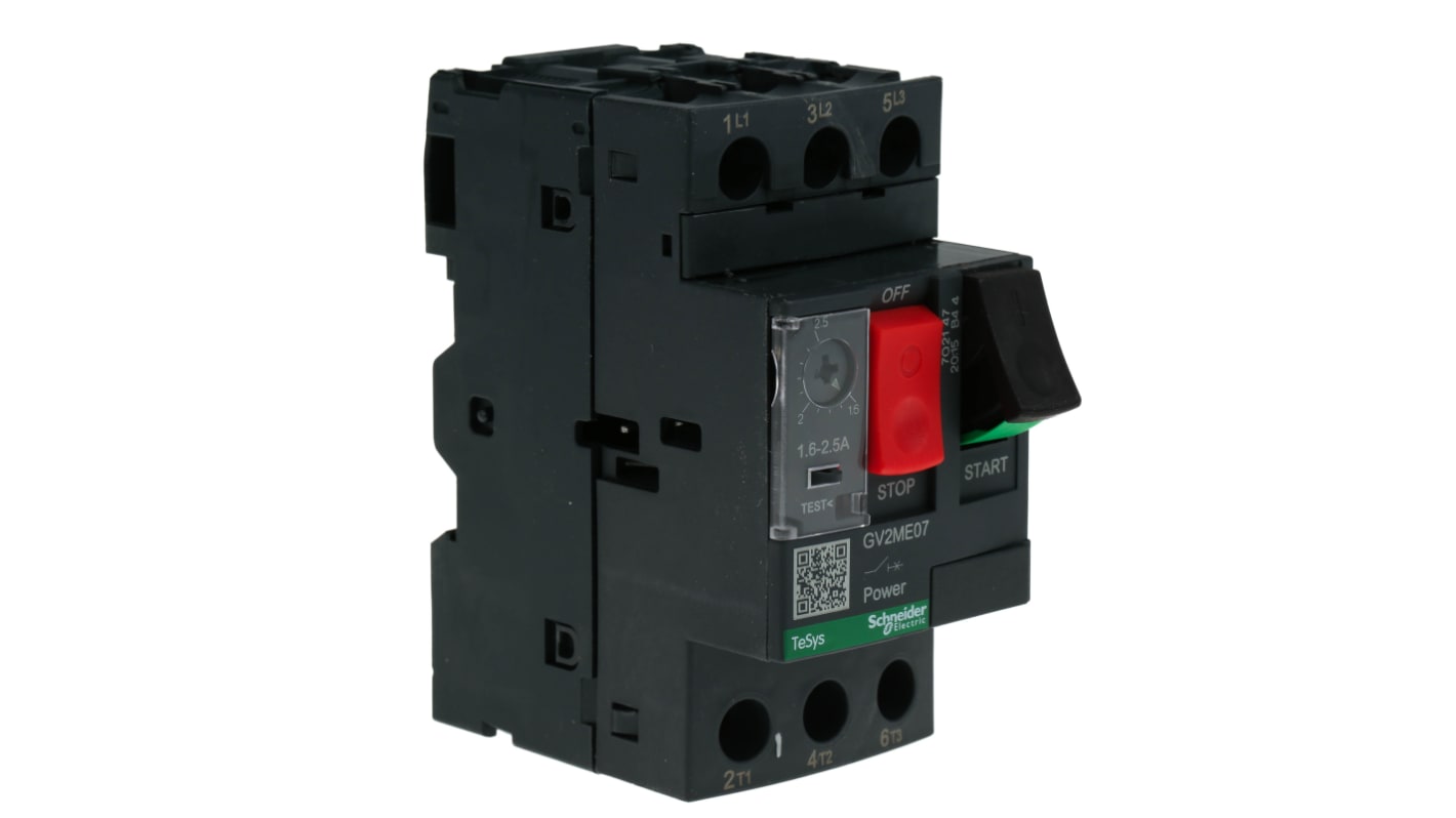 Interruttore automatico di protezione motore Schneider Electric GV2ME07 - 690V, 1,6-2,5A TeSys. Protezione da sovraccarichi e cortocircuiti per applicazioni industriali.