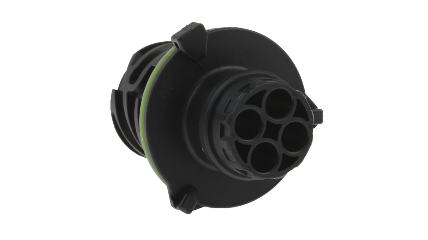 Connettore maschio DIN 4 poli TE Connectivity, montaggio a pannello, grado di protezione IP67, per ambienti gravosi. Codice 1-967402-1.