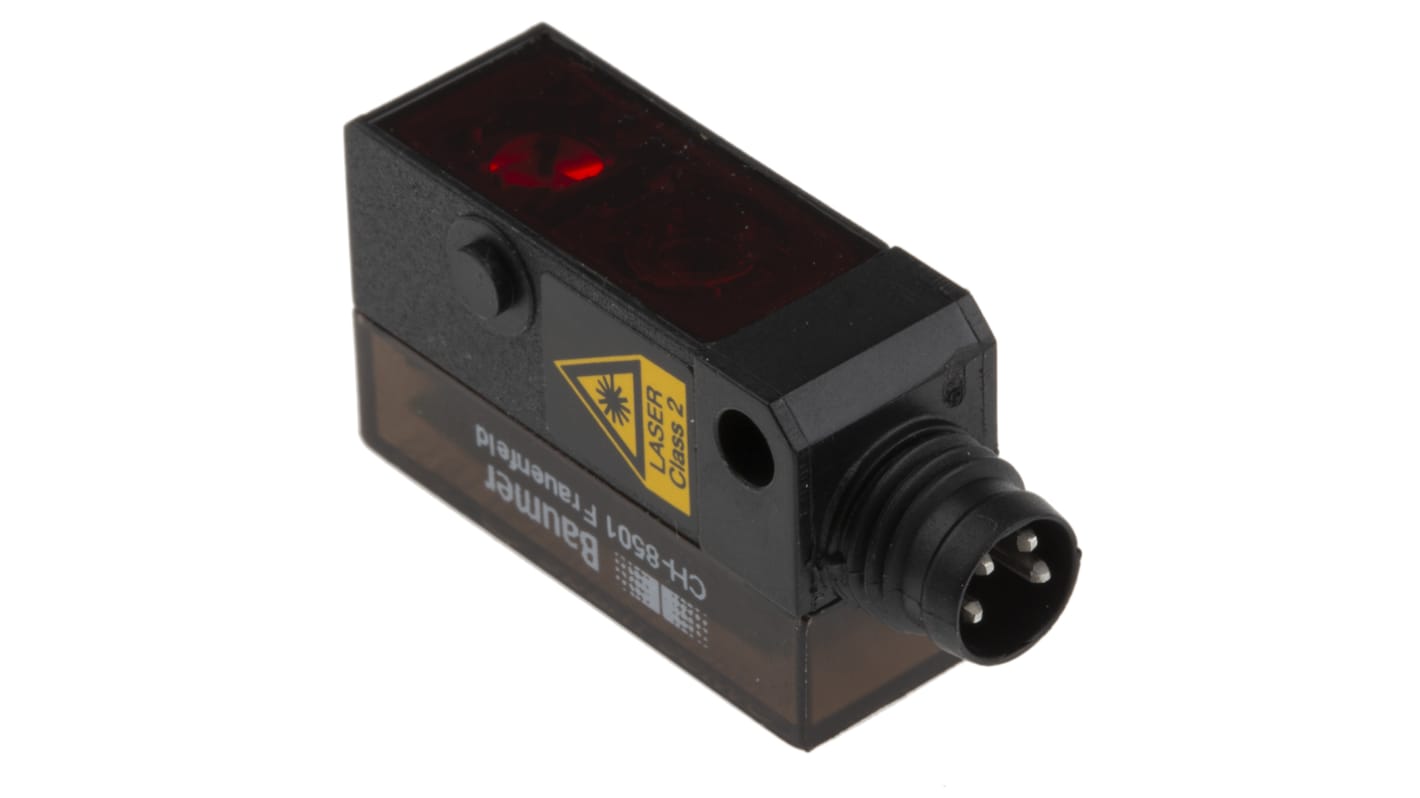 Sensore fotoelettrico rettangolare Baumer OHDK 10P5101/S35A, rilevamento 22-130 mm, uscita PNP, IP67, connettore M8.