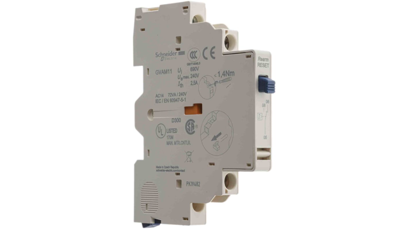 Contatto ausiliario Schneider Electric GVAM11, 1CO, montaggio laterale, compatto, per spazi ristretti.