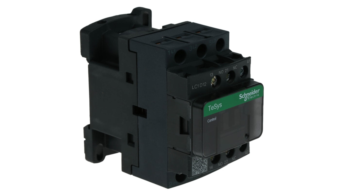 Contattore Schneider Electric LC1D12F7 3P 3NA 12A 5,5kW 110V CA. Affidabile, con contatti ausiliari integrati per automazione industriale. IP20, facile installazione.