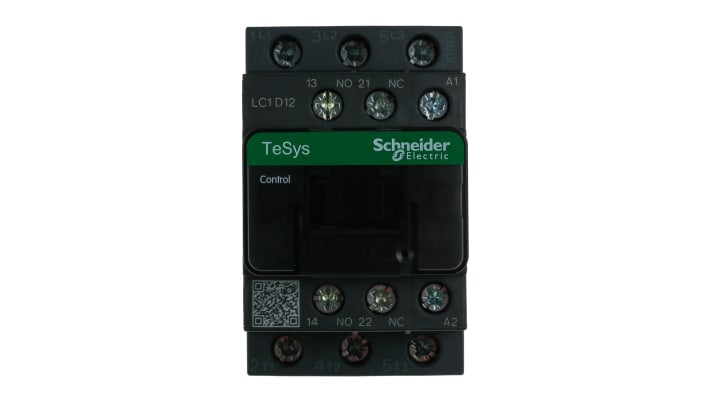 Contattore Schneider Electric LC1D12F7 3P 3NA 12A 5,5kW 110V CA. Affidabile, con contatti ausiliari integrati per automazione industriale. IP20, facile installazione.