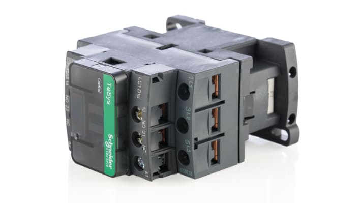 Contattore trifase Schneider Electric LC1D18F7 TeSys Deca, 18A, 7,5kW, 110V c.a. per motori e HVAC. Alta affidabilità e durata.