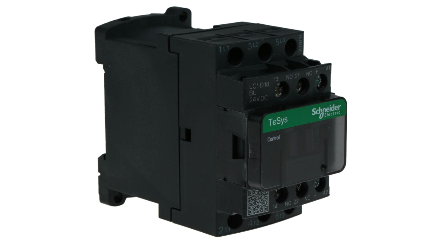 Contattore Schneider Electric LC1D18BL 3P 3NA 18A 7,5kW 24V CC - Serie TeSys D per motori e applicazioni industriali.